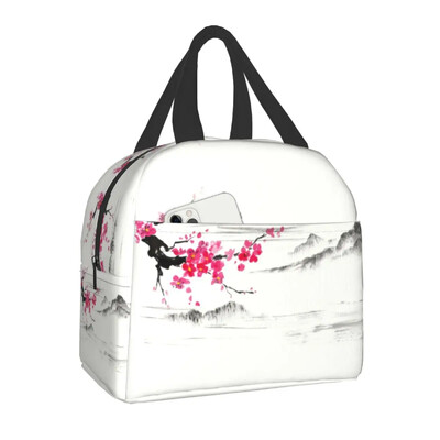 Jaapani sakura kirsiõitega isoleeritud lõunakotid naistele, taaskasutatavad termojahuti lilled Bento Box Kids koolilastele