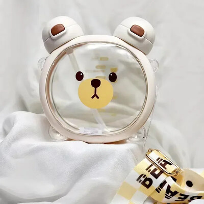 750MLCute Bear Bear Paie Cană de apă Tritan de vară Sticlă de paie Plastic Paie Cupă de băut Kawaii Copii Cupă pentru școală