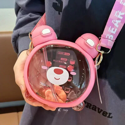 750MLCute Bear Bear Paie Cană de apă Tritan de vară Sticlă de paie Plastic Paie Cupă de băut Kawaii Copii Cupă pentru școală