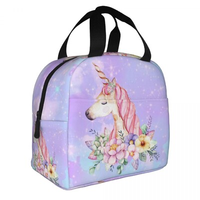 Cutie de prânz portabilă cu model de desene animate cu unicorn drăguț pentru femei, termoizolatoare, termoizolatoare pentru alimente, geantă de prânz pentru școală, copii, elev