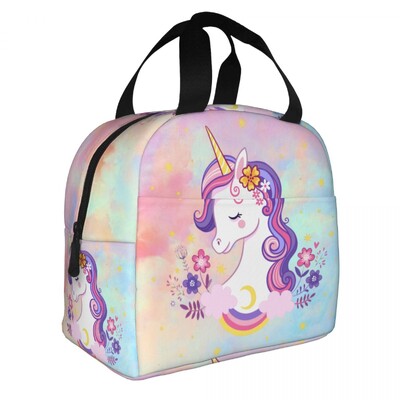 Cutie de prânz portabilă cu model de desene animate cu unicorn drăguț pentru femei, termoizolatoare, termoizolatoare pentru alimente, geantă de prânz pentru școală, copii, elev