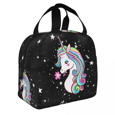 Cutie de prânz portabilă cu model de desene animate cu unicorn drăguț pentru femei, termoizolatoare, termoizolatoare pentru alimente, geantă de prânz pentru școală, copii, elev