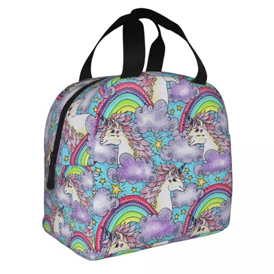 Cutie de prânz portabilă cu model de desene animate cu unicorn drăguț pentru femei, termoizolatoare, termoizolatoare pentru alimente, geantă de prânz pentru școală, copii, elev