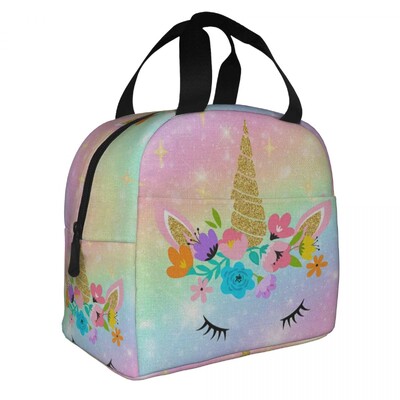 Cutie de prânz portabilă cu model de desene animate cu unicorn drăguț pentru femei, termoizolatoare, termoizolatoare pentru alimente, geantă de prânz pentru școală, copii, elev
