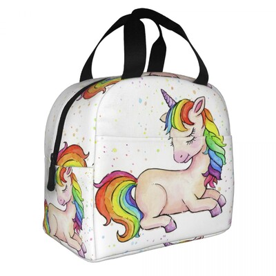 Cutie de prânz portabilă cu model de desene animate cu unicorn drăguț pentru femei, termoizolatoare, termoizolatoare pentru alimente, geantă de prânz pentru școală, copii, elev