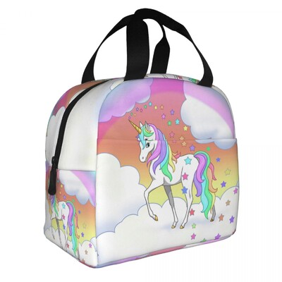 Cutie de prânz portabilă cu model de desene animate cu unicorn drăguț pentru femei, termoizolatoare, termoizolatoare pentru alimente, geantă de prânz pentru școală, copii, elev