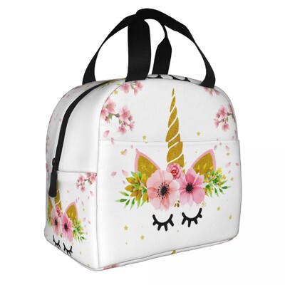 Cutie de prânz portabilă cu model de desene animate cu unicorn drăguț pentru femei, termoizolatoare, termoizolatoare pentru alimente, geantă de prânz pentru școală, copii, elev