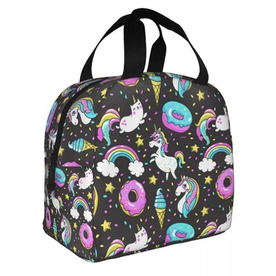 Cutie de prânz portabilă cu model de desene animate cu unicorn drăguț pentru femei, termoizolatoare, termoizolatoare pentru alimente, geantă de prânz pentru școală, copii, elev