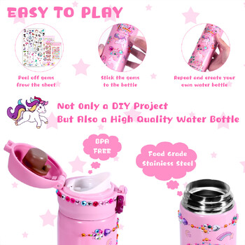 Unicorn Kids Bottle Water DIY Craft Kit Διαμαντένια Αυτοκόλλητα Διακόσμηση 500ml Ανοξείδωτο Thermos Daughter Daughter Child Thermo School