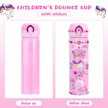 Unicorn Kids Bottle Water DIY Craft Kit Διαμαντένια Αυτοκόλλητα Διακόσμηση 500ml Ανοξείδωτο Thermos Daughter Daughter Child Thermo School