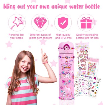 Unicorn Kids Bottle Water DIY Craft Kit Διαμαντένια Αυτοκόλλητα Διακόσμηση 500ml Ανοξείδωτο Thermos Daughter Daughter Child Thermo School