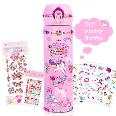 Unicorn Kids kulacs barkács kézműves készlet gyémánt matricák dekor 500 ml rozsdamentes acél termosz lánya gyerek termosz iskolai ajándékok