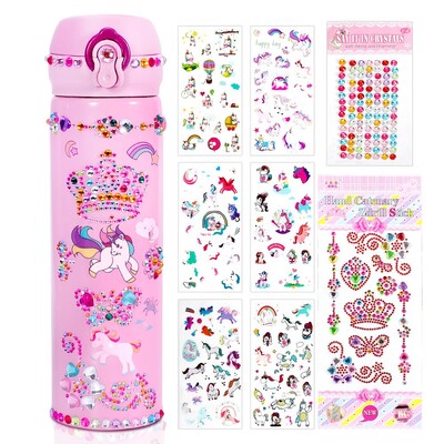 Sticla de apă pentru copii unicorn Kit de bricolaj Autocolante cu diamante Decor 500ml Thermos din oțel inoxidabil Fiică Copil Termo Cadouri școlare