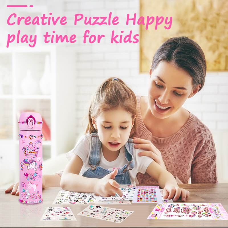 Unicorn Kids kulacs barkács kézműves készlet gyémánt matricák dekor 500 ml rozsdamentes acél termosz lánya gyerek termosz iskolai ajándékok