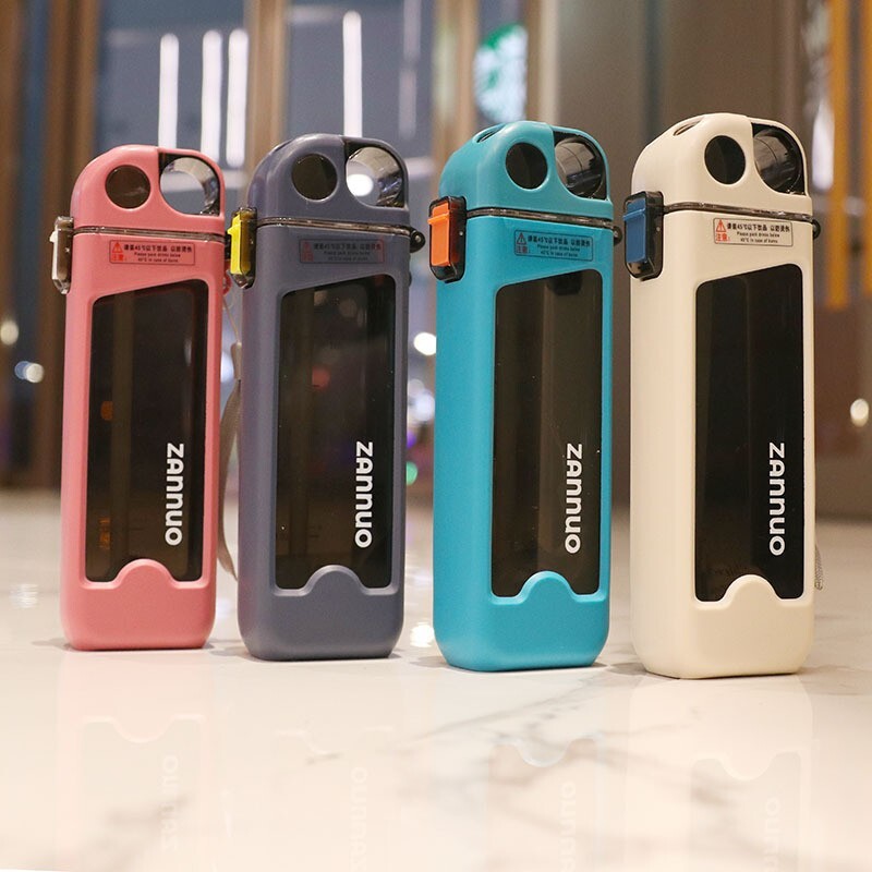 Négyzet alakú sportvízpohár kulacs, magas esztétikai értékű, hordozható diák, felnőtt gyermek férfi férfi 350 ml-es űrtartalmú műanyag szalmapohár