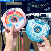 Cupă în formă de gogoașă Cupă pentru hrănire pentru copii cu paie Pahar cu desene animate de 380 ML pentru călătorii școlare fete Sticla pentru băuturi etanșe