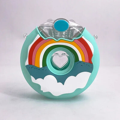 Cupă în formă de gogoașă Cupă pentru hrănire pentru copii cu paie Pahar cu desene animate de 380 ML pentru călătorii școlare fete Sticla pentru băuturi etanșe