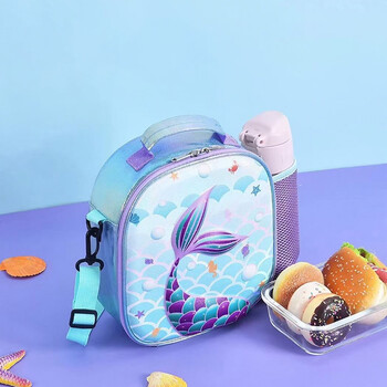 Mermaid Bento Bag Παιδικές τσάντες μεσημεριανού γεύματος Ανοιχτό μπλε Tote Box Students Παιδική φορητή θερμική επαναχρησιμοποιήσιμη φορητή τσάντα ψυγείου μεσημεριανού γεύματος