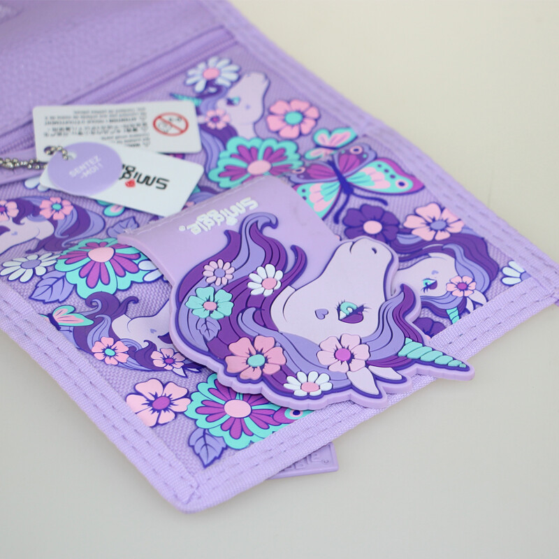 Australija Smiggle Original Vaikiška Piniginė Miela Mergaitė Kortelių Laikiklis Trys Sulankstomi Krepšiai Kawaii Purple Butterfly Unicorn 5 colių