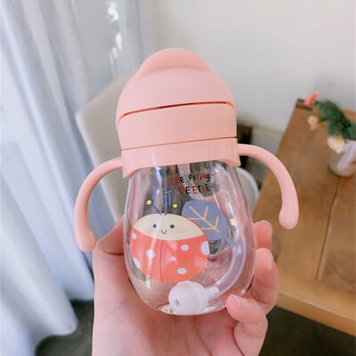 Mini cană portabilă pentru bebeluși cu umăr, ceașcă cu paie pentru școală Kawaii, biberon de lapte, biberon de băut pentru copii