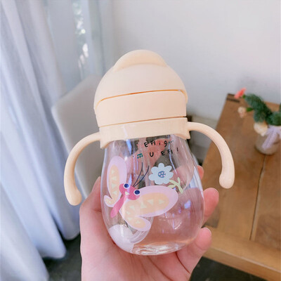 Mini cană portabilă pentru bebeluși cu umăr, ceașcă cu paie pentru școală Kawaii, biberon de lapte, biberon de băut pentru copii