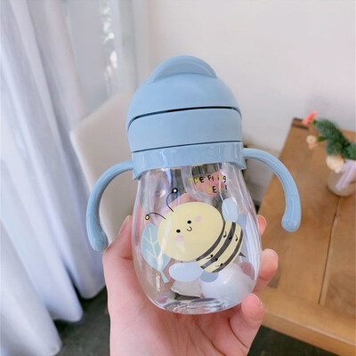 Mini cană portabilă pentru bebeluși cu umăr, ceașcă cu paie pentru școală Kawaii, biberon de lapte, biberon de băut pentru copii
