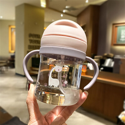 Mini cană portabilă pentru bebeluși cu umăr, ceașcă cu paie pentru școală Kawaii, biberon de lapte, biberon de băut pentru copii