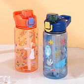 Sticle de apă cu paie pentru copii de 600 ml Sticle de apă cu desene animate anti-cădere pentru școală ceașcă portabilă de apă din plastic de calitate alimentară fără BPA