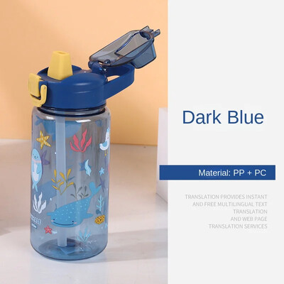 Sticle de apă cu paie pentru copii de 600 ml Sticle de apă cu desene animate anti-cădere pentru școală ceașcă portabilă de apă din plastic de calitate alimentară fără BPA