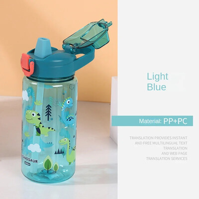 Sticle de apă cu paie pentru copii de 600 ml Sticle de apă cu desene animate anti-cădere pentru școală ceașcă portabilă de apă din plastic de calitate alimentară fără BPA