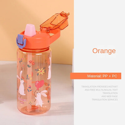 Sticle de apă cu paie pentru copii de 600 ml Sticle de apă cu desene animate anti-cădere pentru școală ceașcă portabilă de apă din plastic de calitate alimentară fără BPA