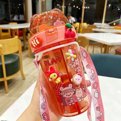 Slatka dječja boca za vodu od 420 ml Boca za vodu za piće sa slamčicom Prijenosna boca Studentski par Plastična čaša Poklon školarcima