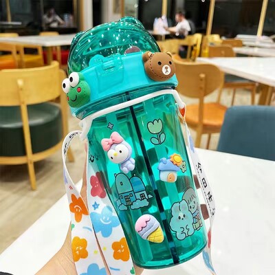 Slatka dječja boca za vodu od 420 ml Boca za vodu za piće sa slamčicom Prijenosna boca Studentski par Plastična čaša Poklon školarcima