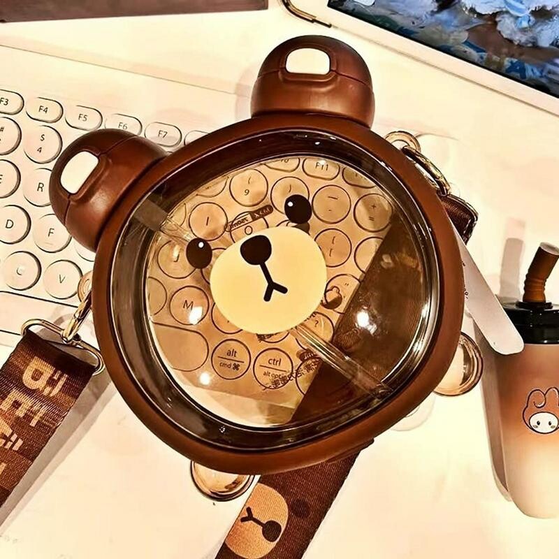 Capacitate mare, 750 ml, ceainic cu urs drăguț, ceașcă de apă cu paie, ceașcă de băut cu paie din silicon de vară, ceașcă de apă pentru copii, kawaii, pentru școală