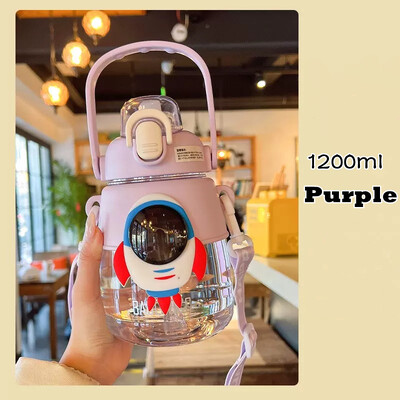 Sticle de apă cu desene animate de 1200 ml, ceașcă Kawaii cu paie pentru copii, adulți, de mare capacitate, elevi, școală, călătorie garrafa de agua