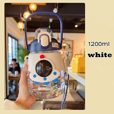 Sticle de apă cu desene animate de 1200 ml, ceașcă Kawaii cu paie pentru copii, adulți, de mare capacitate, elevi, școală, călătorie garrafa de agua