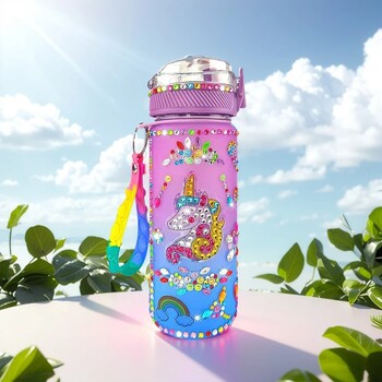 600ml Unicorn Μπουκάλι Νερού DIY Παιδικά Glitter Διαμαντένια Αυτοκόλλητα Διακοσμούν Ποτό Φλιτζάνι Σχολικό Μπουκάλι Νερού για Κορίτσια Παιδί