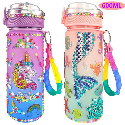 600ml Unicorn Water Bottle DIY Children Glitter Diamond Stickers Decorate Drinkware Cup School Water Bottle for Girls Kid