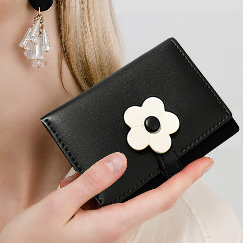 Armas väike rahakott tüdrukutele, naistele, kolmekordselt volditud rahakott, tasku, lilled, PU-nahast prinditud kaardihoidja, ID-aknaga rahakott