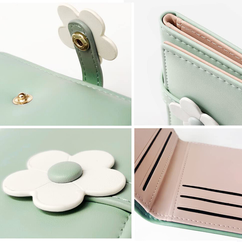 Armas väike rahakott tüdrukutele, naistele, kolmekordselt volditud rahakott, tasku, lilled, PU-nahast prinditud kaardihoidja, ID-aknaga rahakott