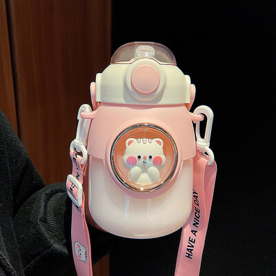 Armas laste veepudel õlgedega tüdrukutele lastele mõeldud Kawaii multifilmitops lekkekindel õpilaskooli jooginõud