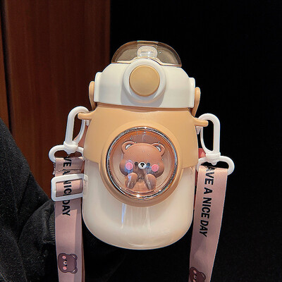 Armas laste veepudel õlgedega tüdrukutele lastele mõeldud Kawaii multifilmitops lekkekindel õpilaskooli jooginõud