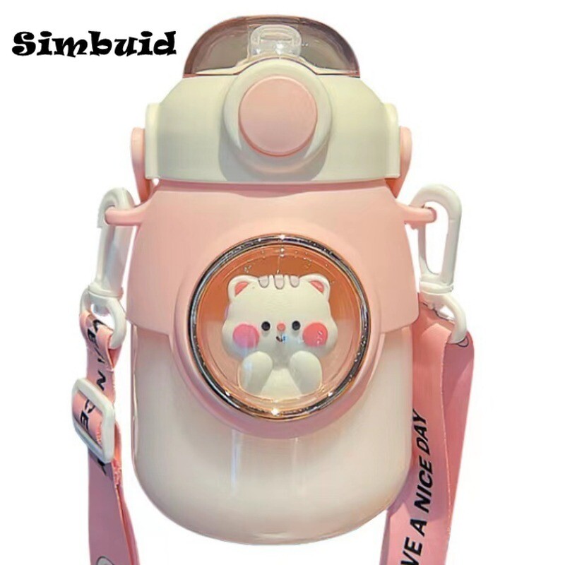 Armas laste veepudel õlgedega tüdrukutele lastele mõeldud Kawaii multifilmitops lekkekindel õpilaskooli jooginõud