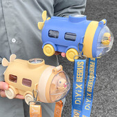 Sticlă de plastic drăguță de desene animate de 550 ml cu paie, submarin de capacitate mare pentru copii, ceașcă cu apă tritan, sticlă de apă pentru școală de grădiniță