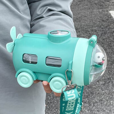 Sticlă de plastic drăguță de desene animate de 550 ml cu paie, submarin de capacitate mare pentru copii, ceașcă cu apă tritan, sticlă de apă pentru școală de grădiniță