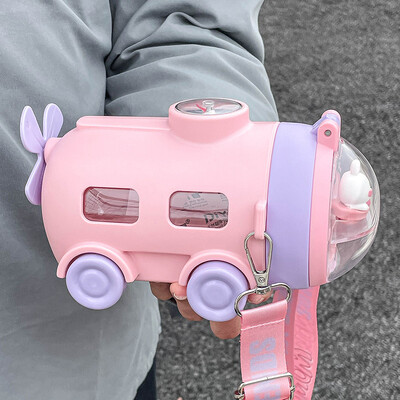 Sticlă de plastic drăguță de desene animate de 550 ml cu paie, submarin de capacitate mare pentru copii, ceașcă cu apă tritan, sticlă de apă pentru școală de grădiniță