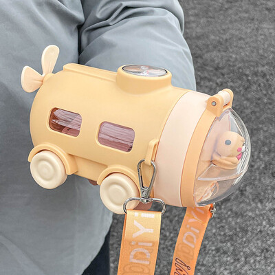 Sticlă de plastic drăguță de desene animate de 550 ml cu paie, submarin de capacitate mare pentru copii, ceașcă cu apă tritan, sticlă de apă pentru școală de grădiniță