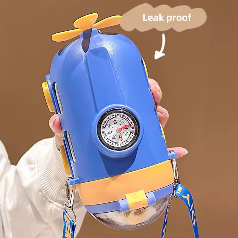 Sticlă de plastic drăguță de desene animate de 550 ml cu paie, submarin de capacitate mare pentru copii, ceașcă cu apă tritan, sticlă de apă pentru școală de grădiniță