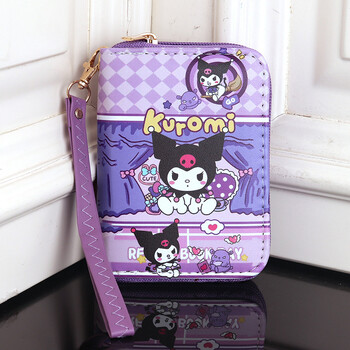 Ново сладко малко ученическо портфейл с цип на Sanrio Kuromi, анимационно портмоне за монети