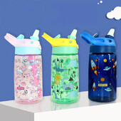 Sticlă de apă Tritan pentru copii, sticle de băut pentru școală, unicorn, dinozaur, cu paie, animale drăguțe, ceașcă în aer liber rezistentă la scurgeri